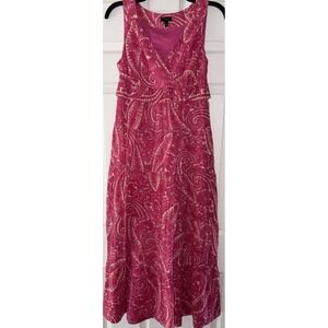 Talbots 6P Pink Paisley Maxi Dress Tie Back Tiered V Neck Cottagecore Womens